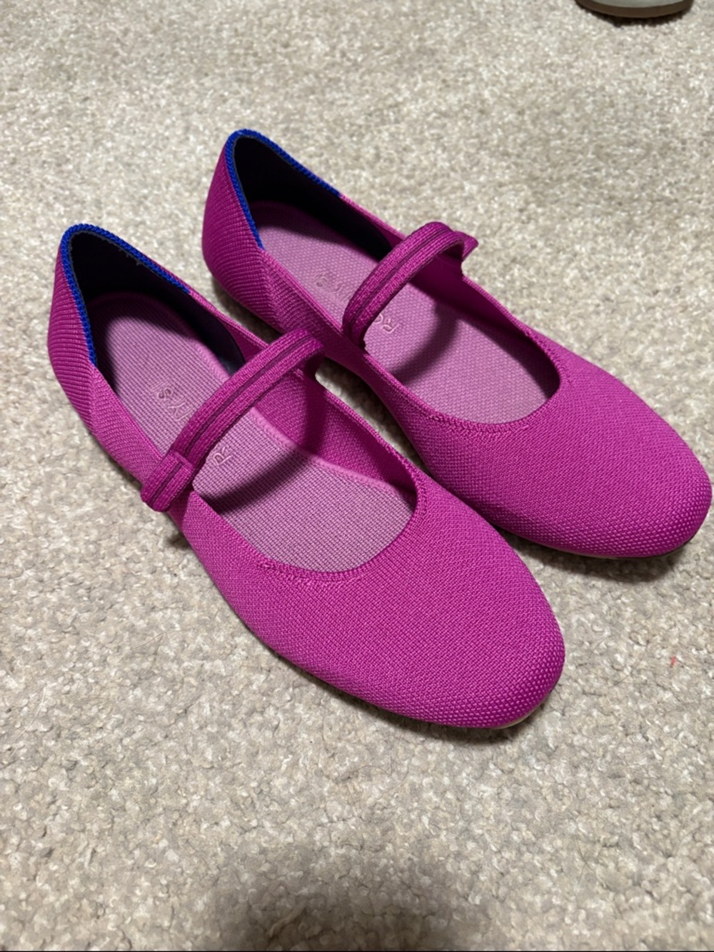 Rothy's Pink Mary Jane Flats with Blue Heel Trim - Picture 2 of 7